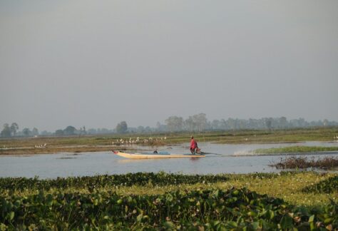 A person in a boat in a body of water